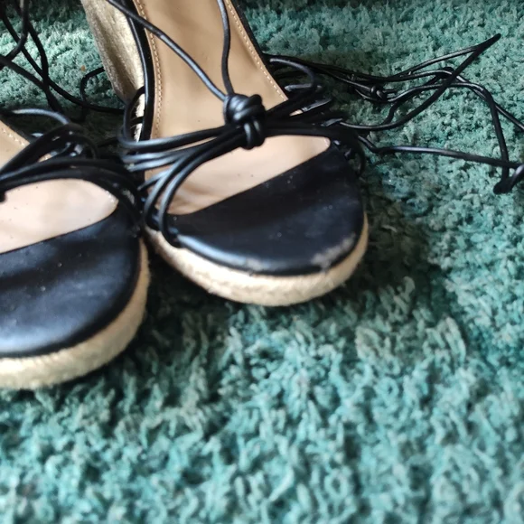 Steve Madden Starlight Black Strappy Wedge Espadrilles 9M - Picture 5 of 15